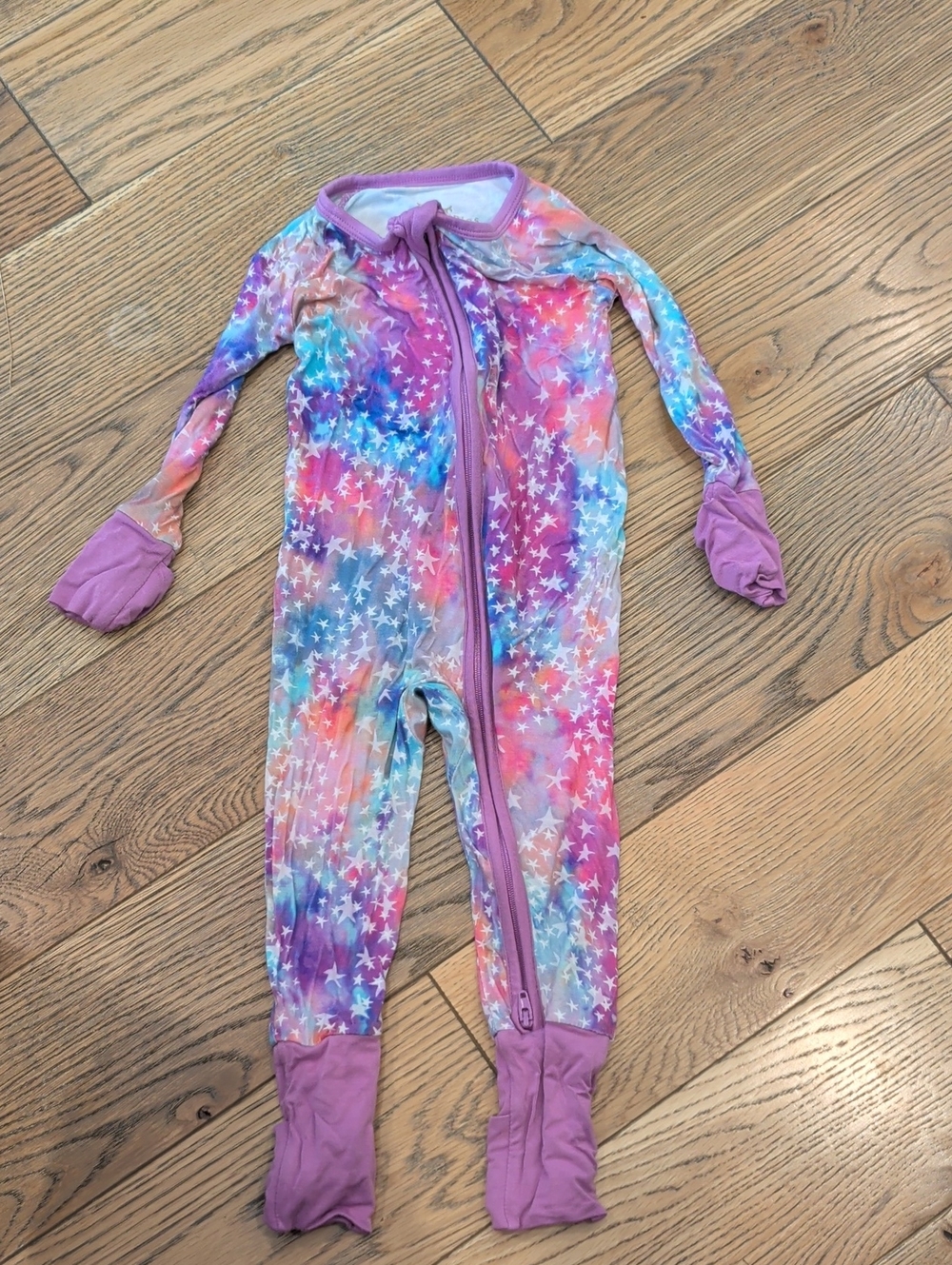 Little Sleepies Multicolor Star Tie-Dye One-Piece Footie with Purple Trim